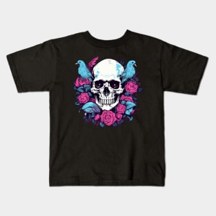 Floral Flowers Skull and Birds Kids T-Shirt